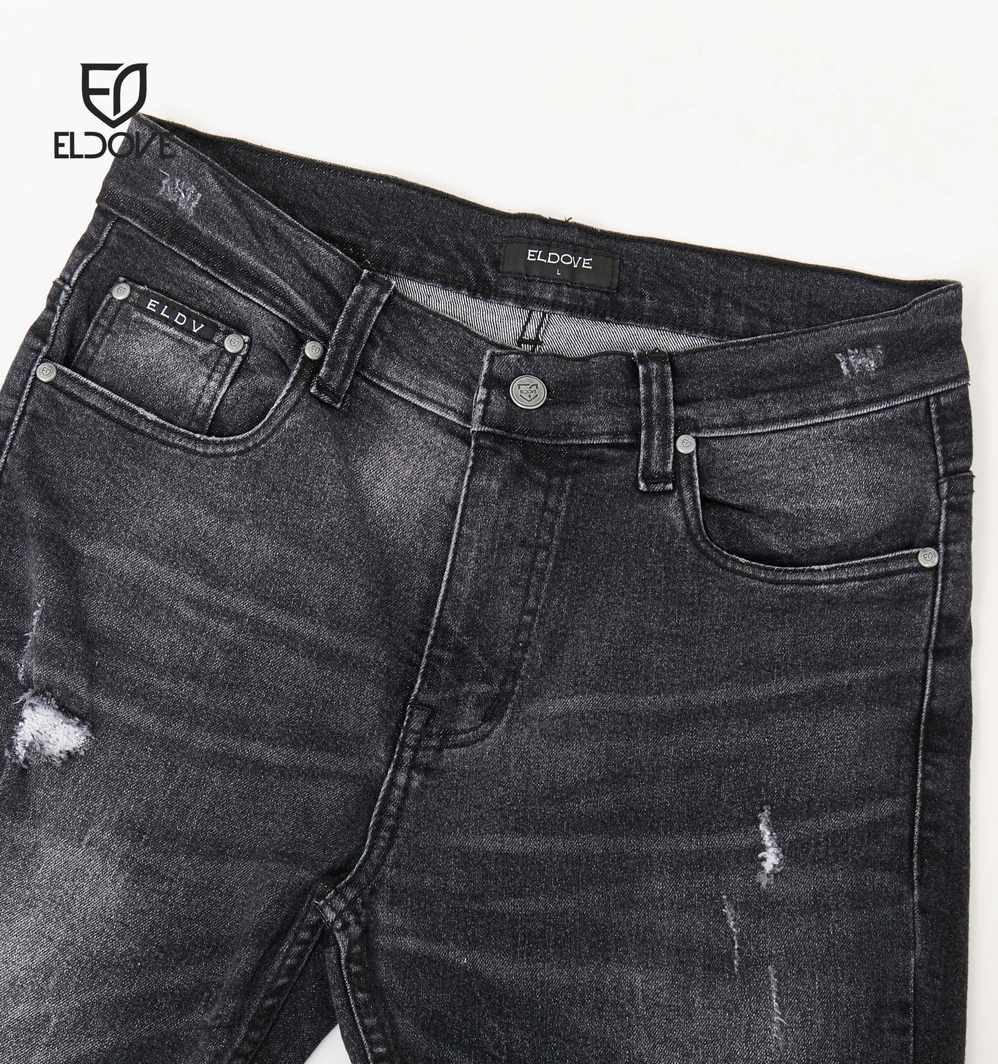 Eldove Denim Jeans Stretch Ripped Dark Grey Snow 2053