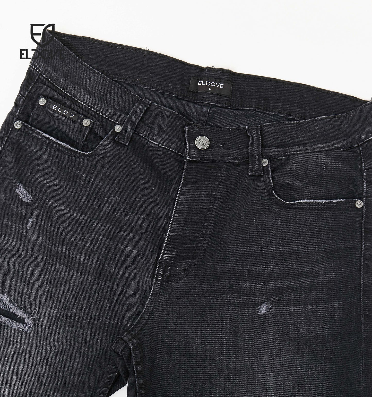 Eldove Short Denim Pants Ripped Dark Grey 2069