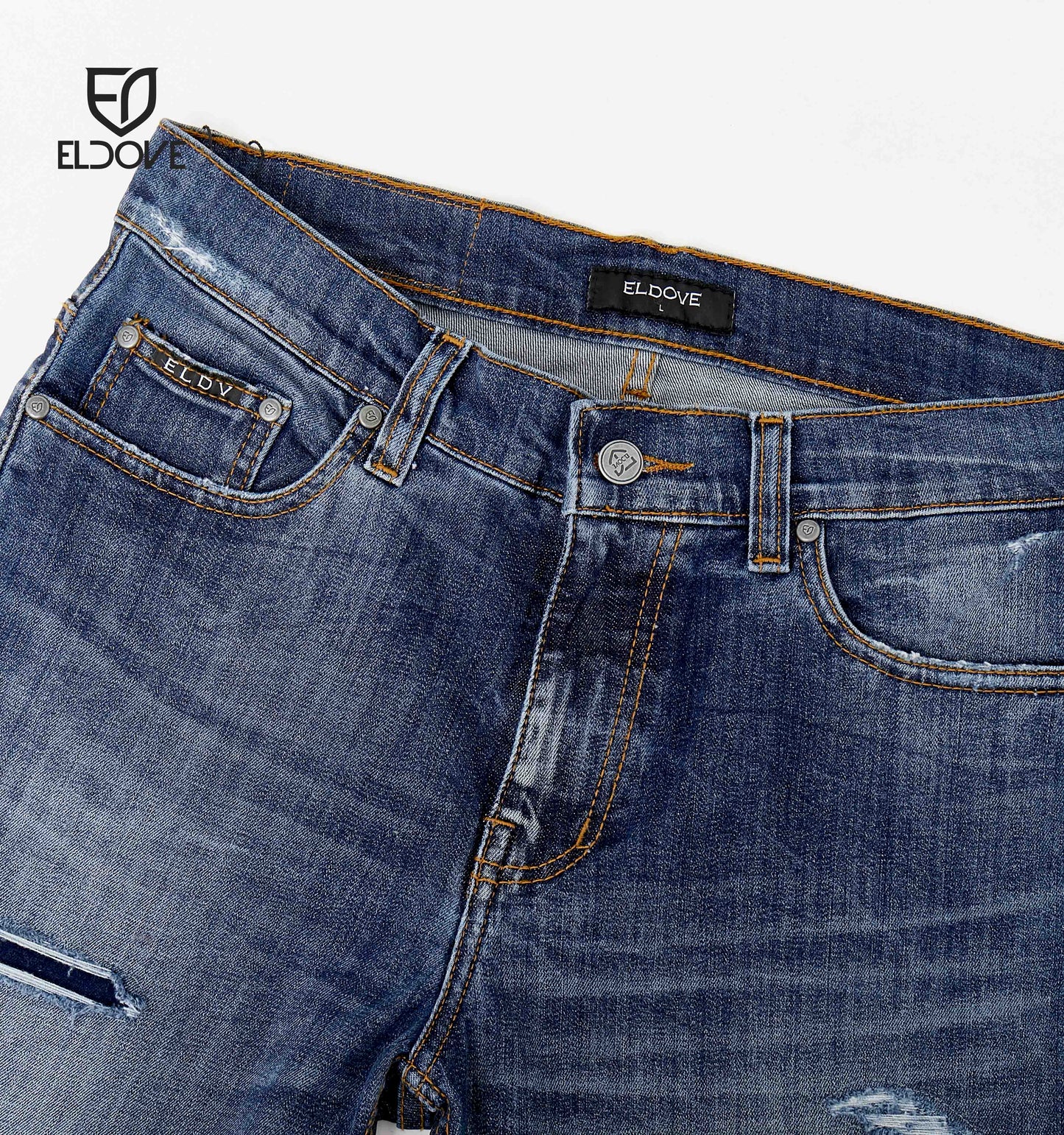 Eldove Short Denim Pants Ripped Dark Blue 2070