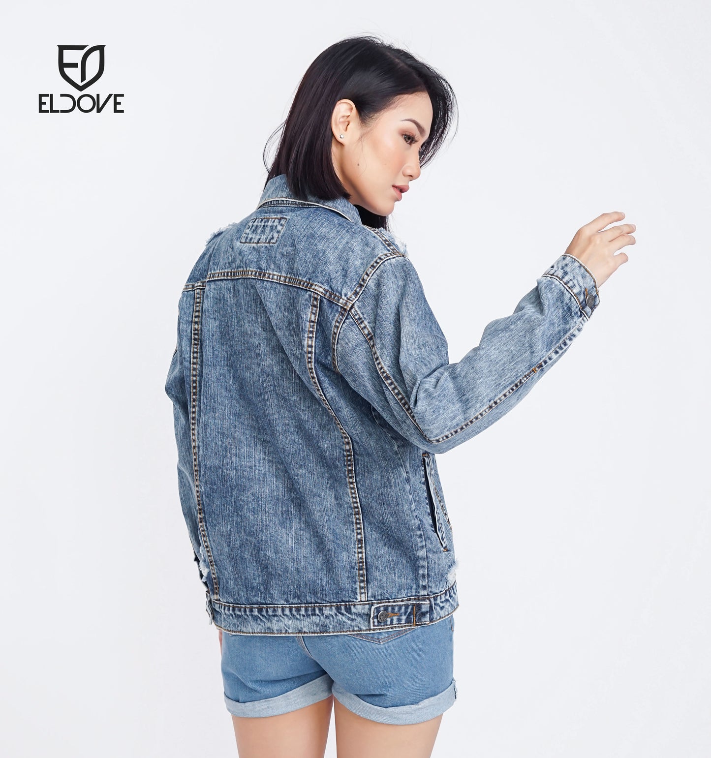 Eldove Denim Jacket Medium Blue Destroy 5046A