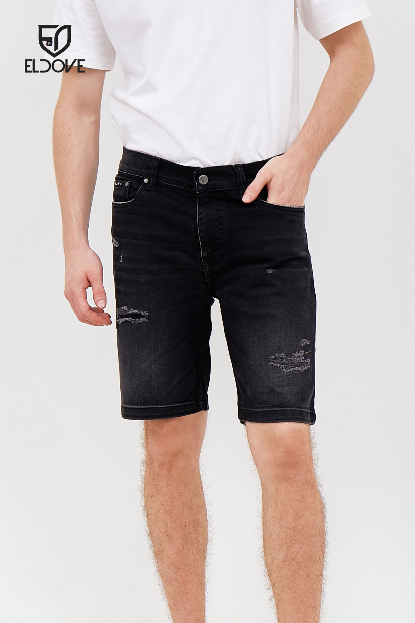 Eldove Short Denim Pants Ripped Dark Grey 2069