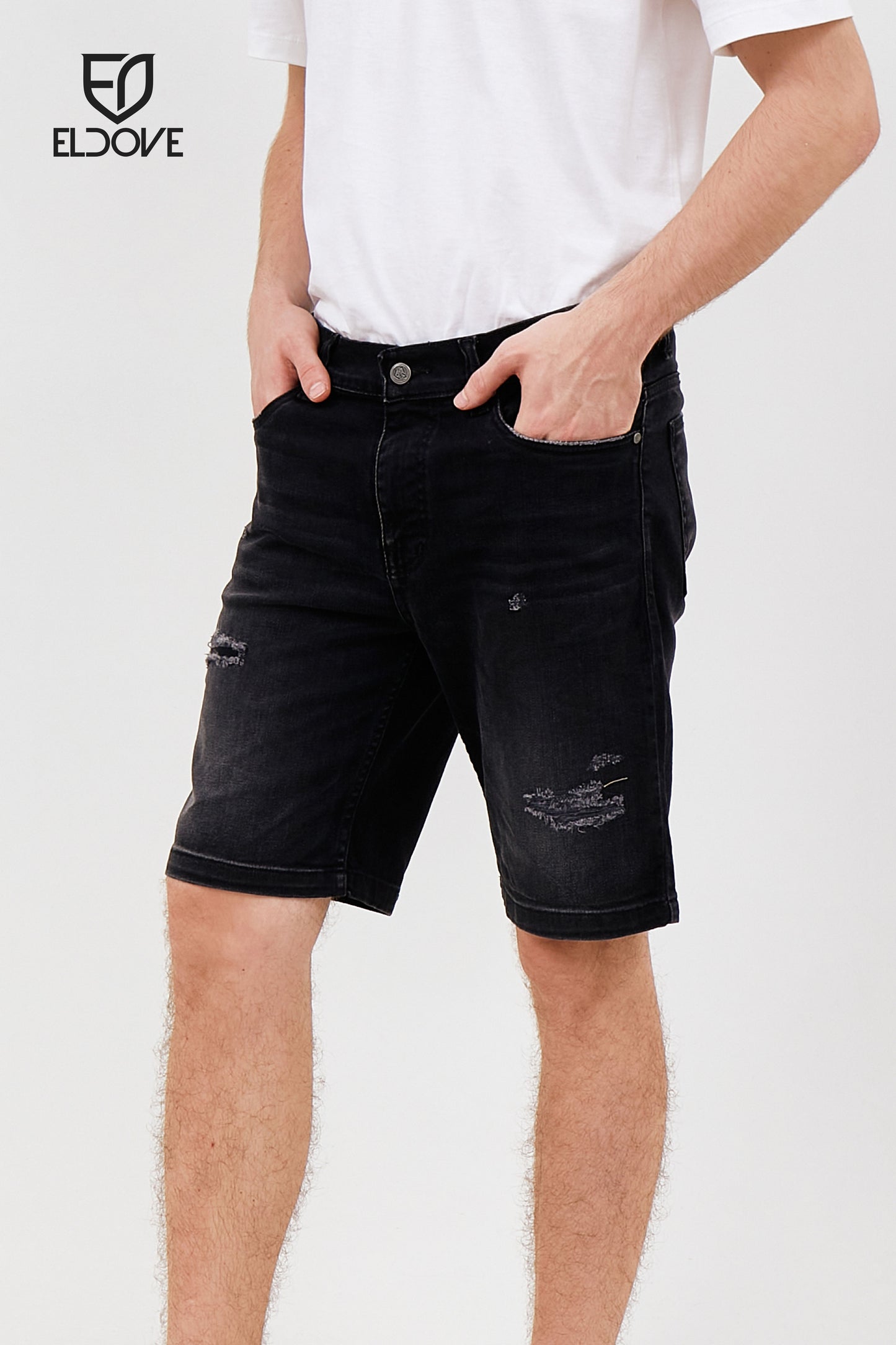 Eldove Short Denim Pants Ripped Dark Grey 2069