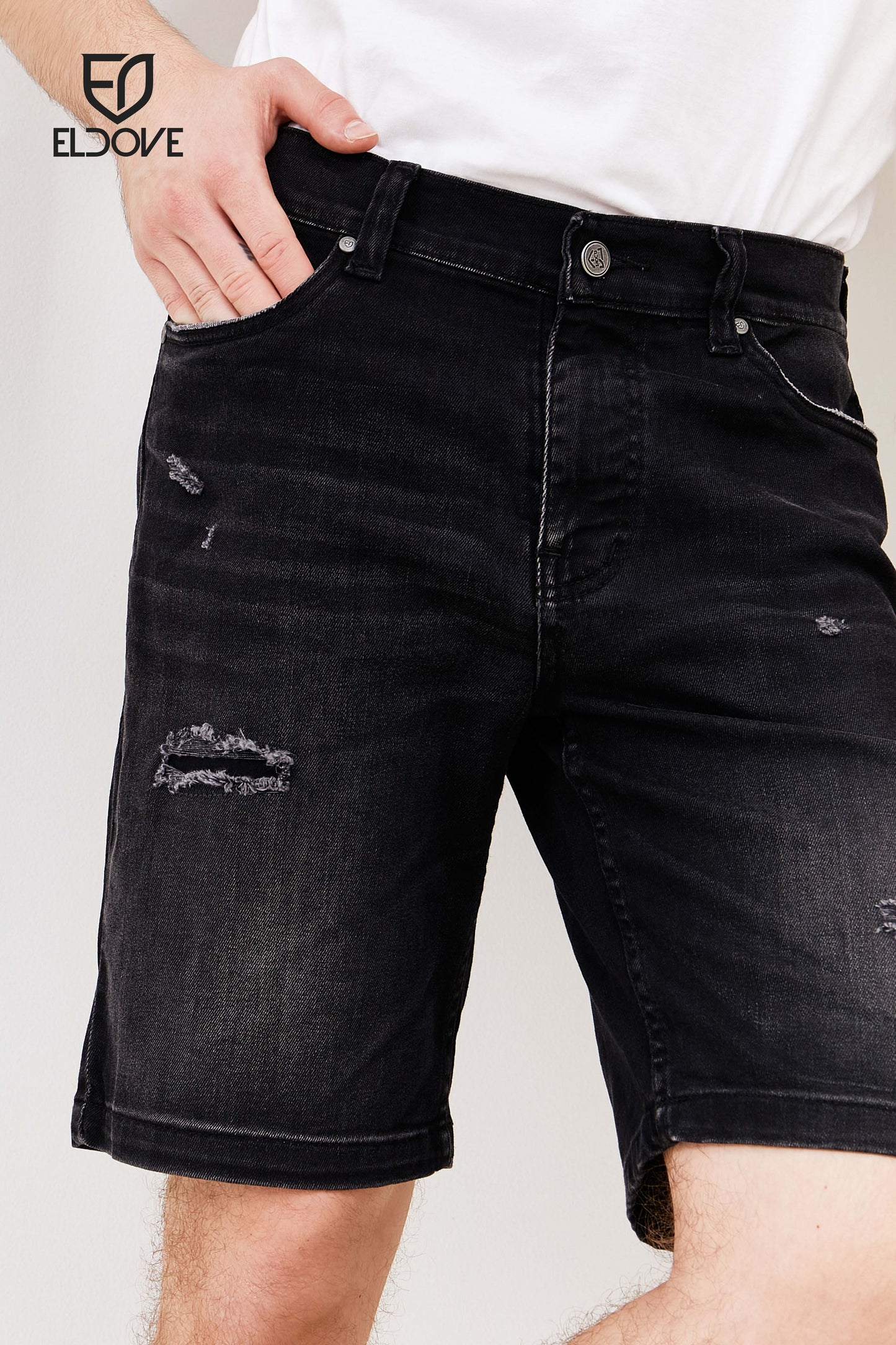 Eldove Short Denim Pants Ripped Dark Grey 2069