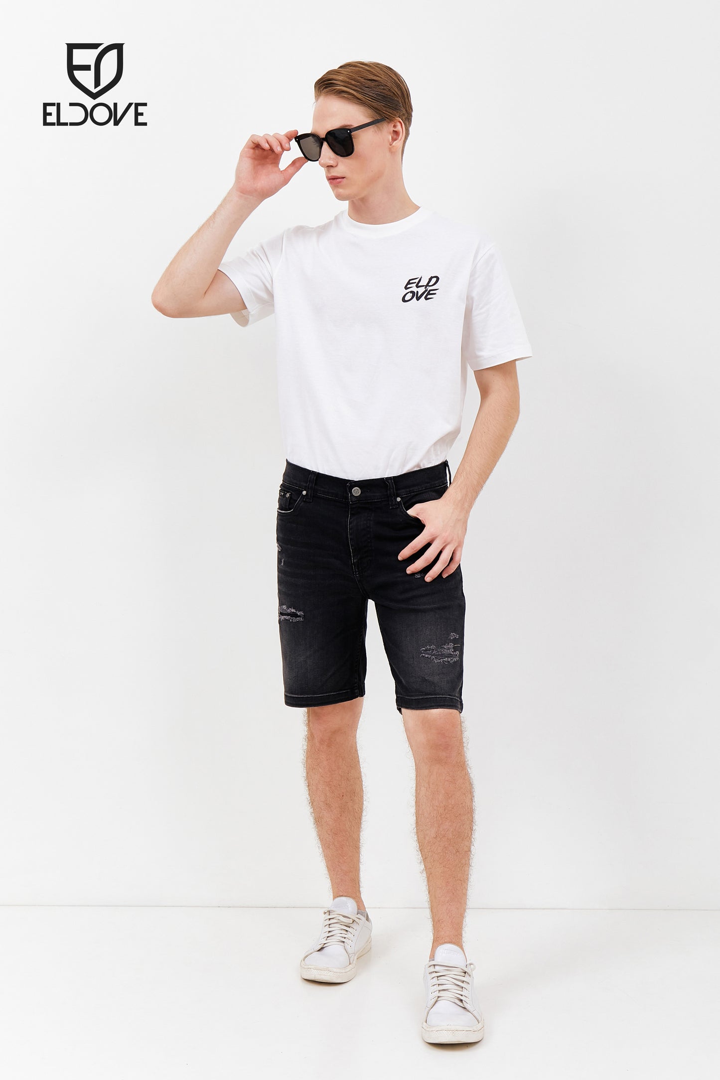 Eldove Short Denim Pants Ripped Dark Grey 2069