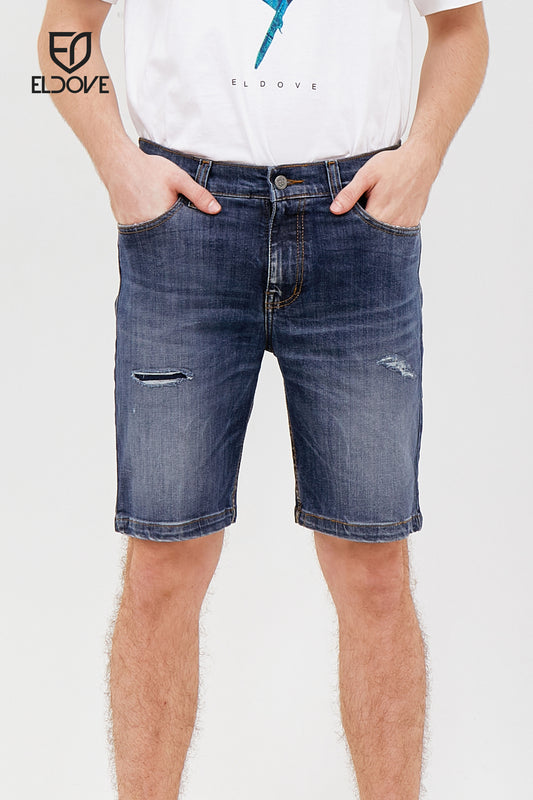 Eldove Short Denim Pants Ripped Dark Blue 2070