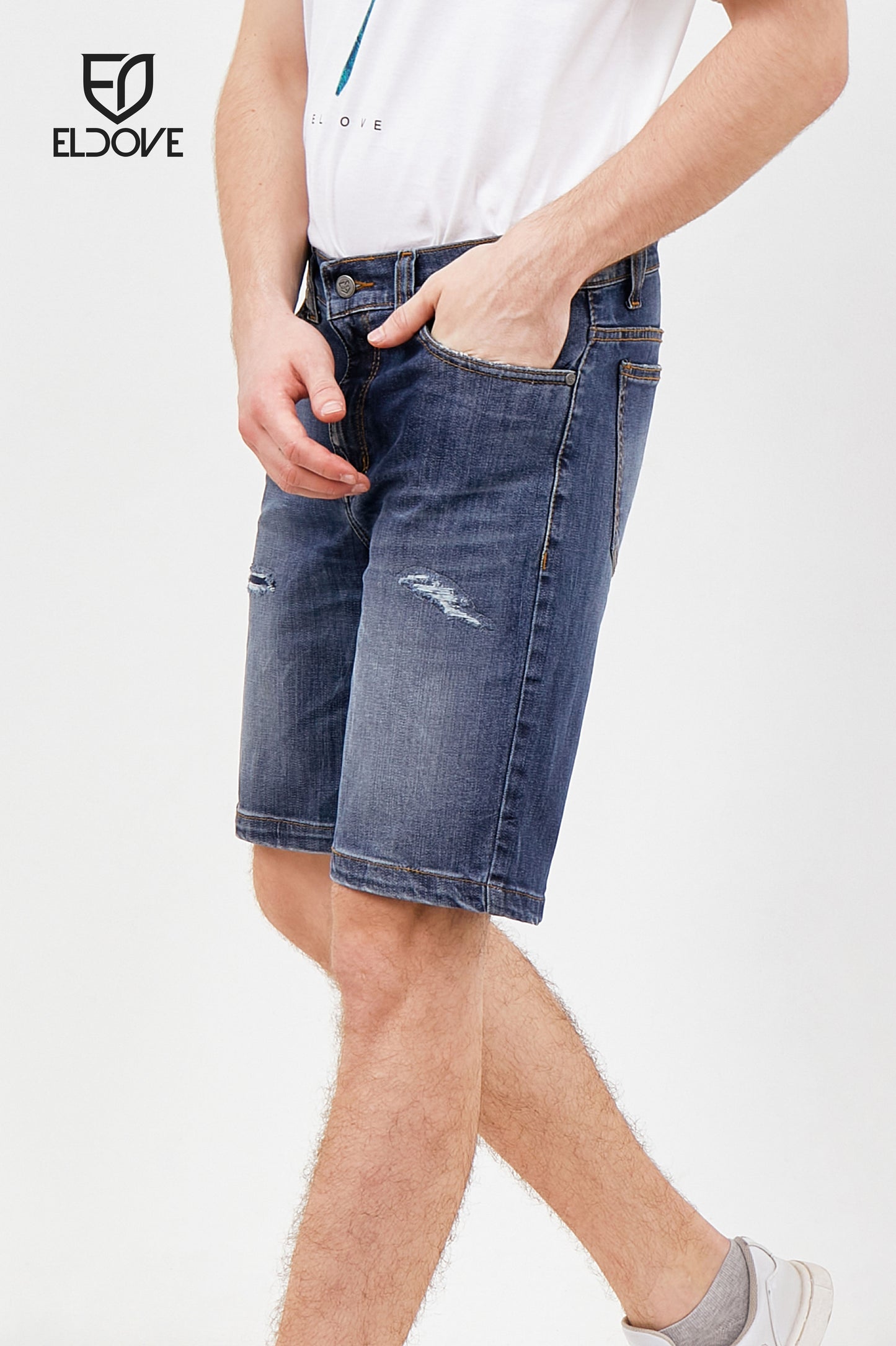 Eldove Short Denim Pants Ripped Dark Blue 2070