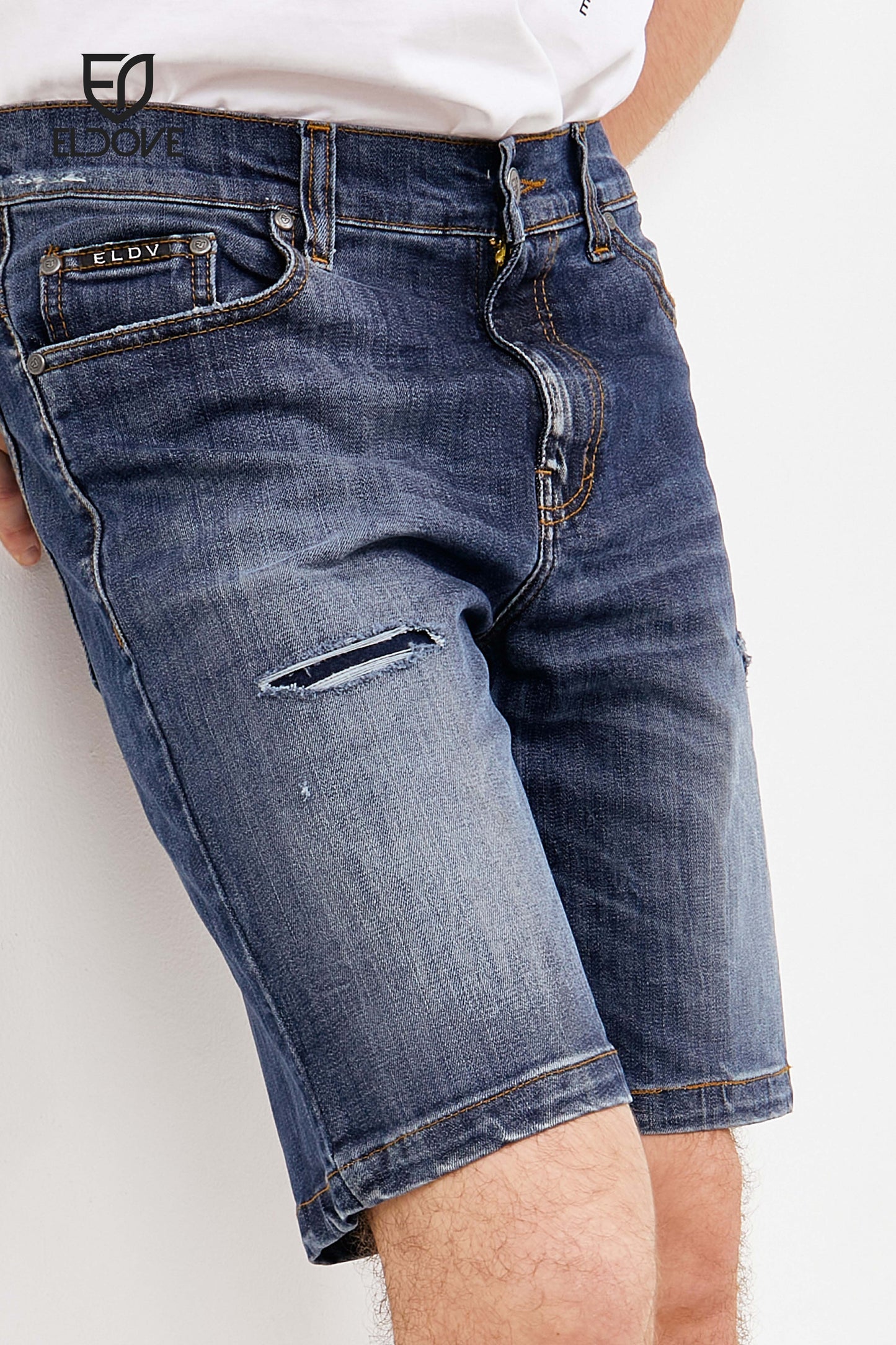 Eldove Short Denim Pants Ripped Dark Blue 2070