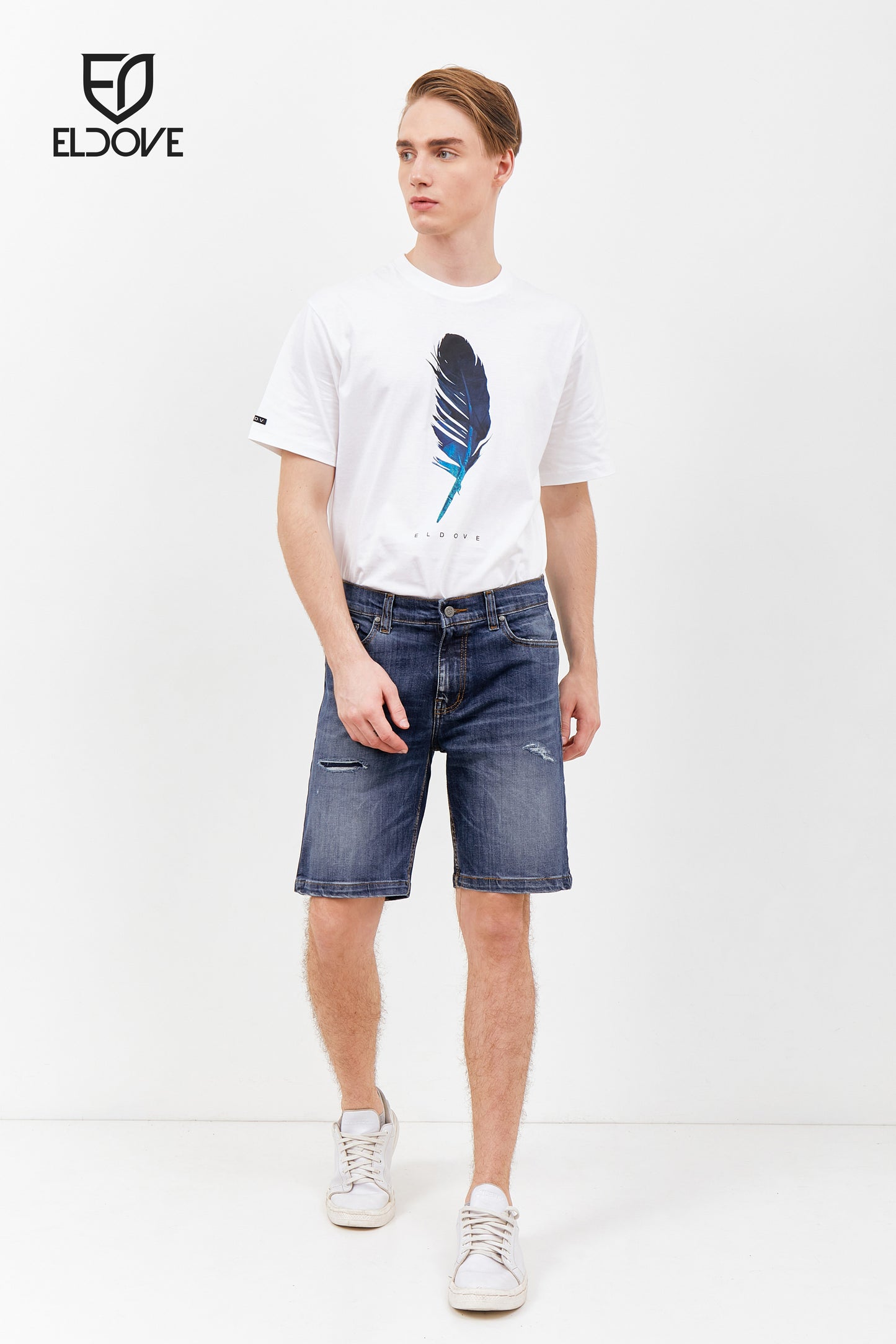 Eldove Short Denim Pants Ripped Dark Blue 2070