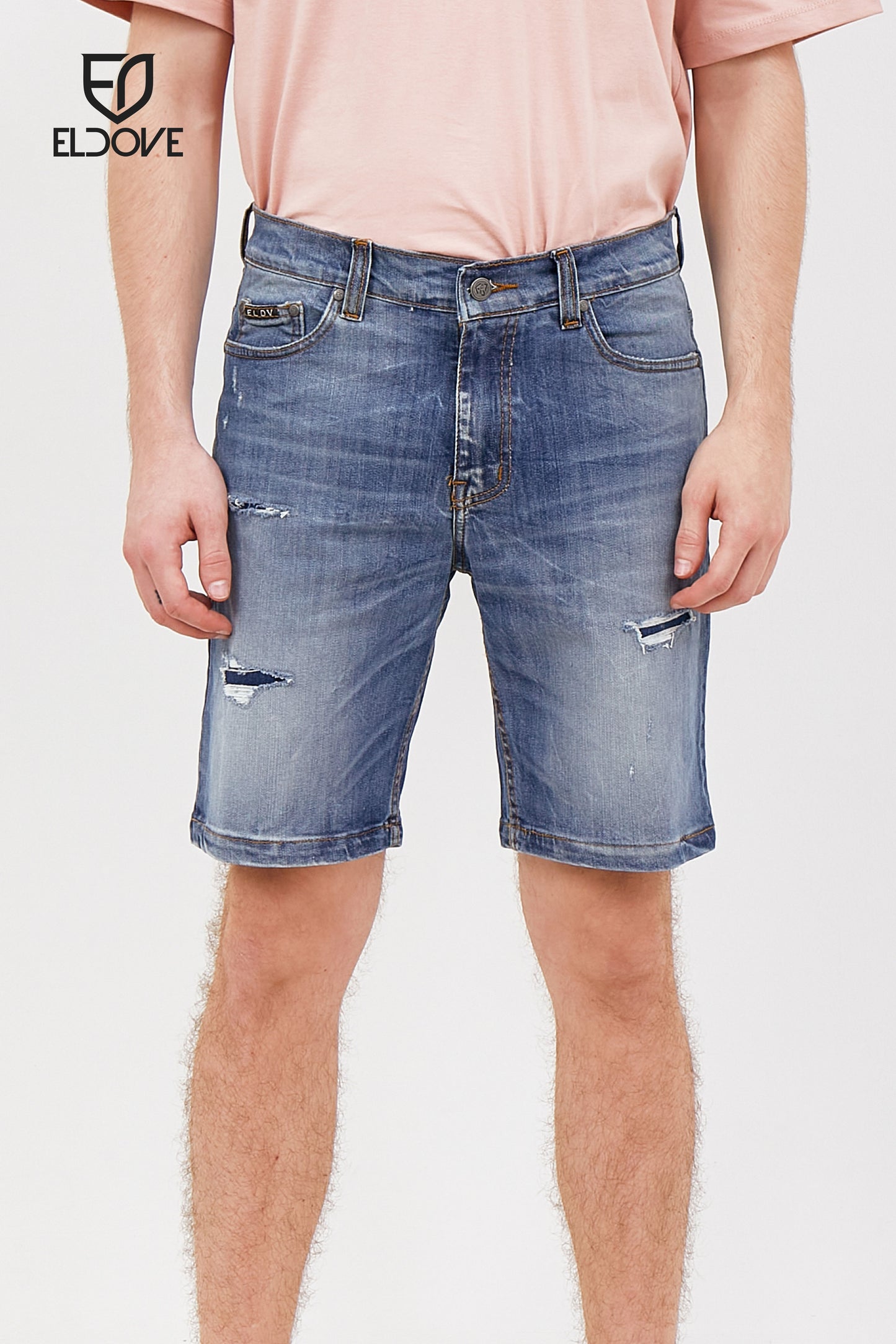 Eldove Short Denim Pants Ripped Medium Blue 2071