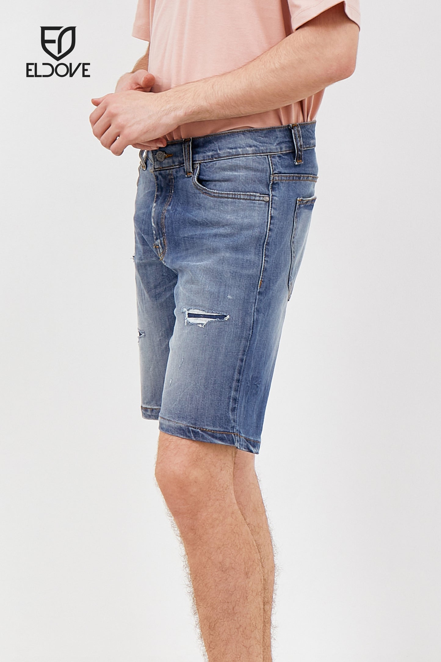 Eldove Short Denim Pants Ripped Medium Blue 2071