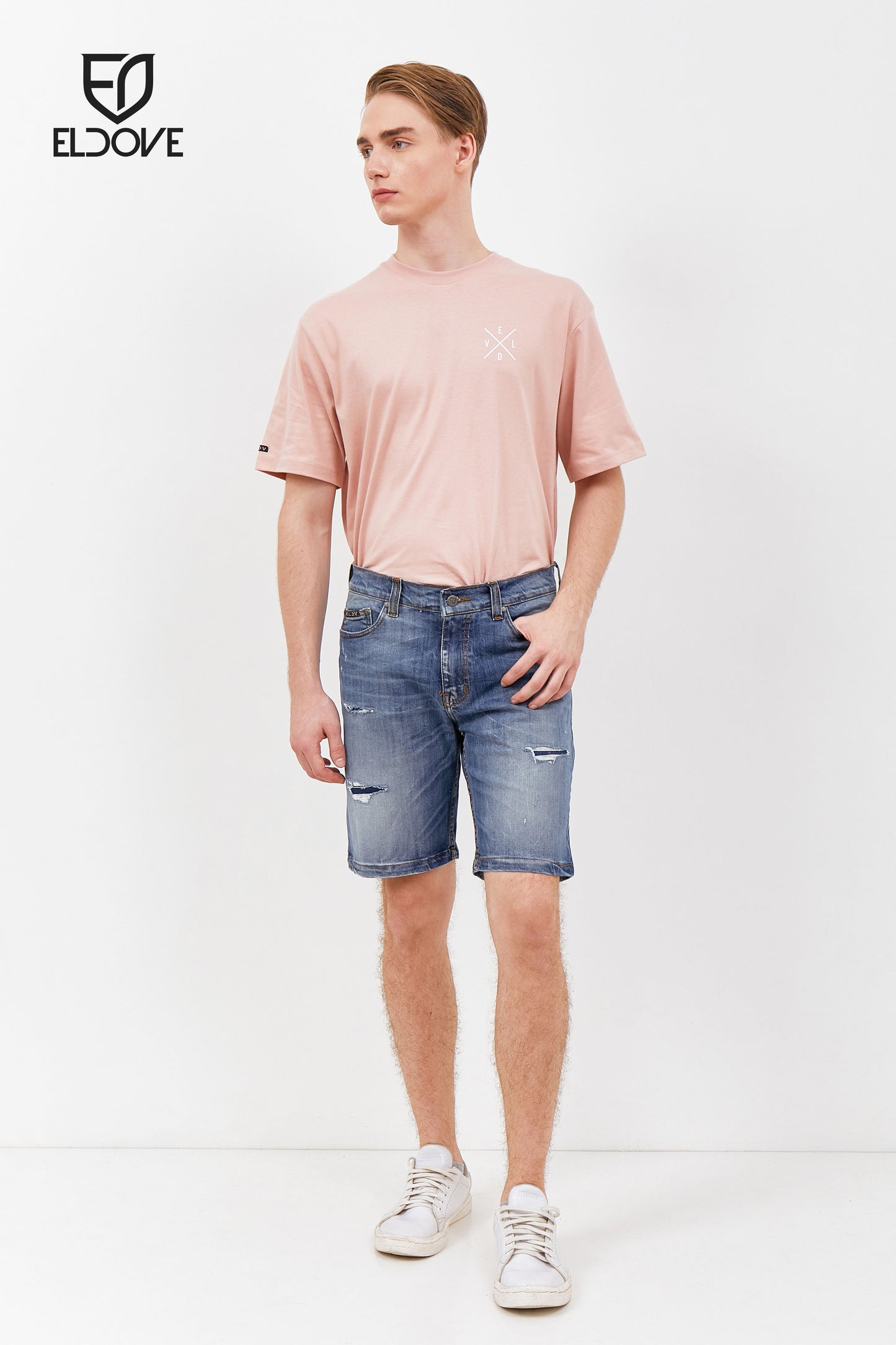 Eldove Short Denim Pants Ripped Medium Blue 2071