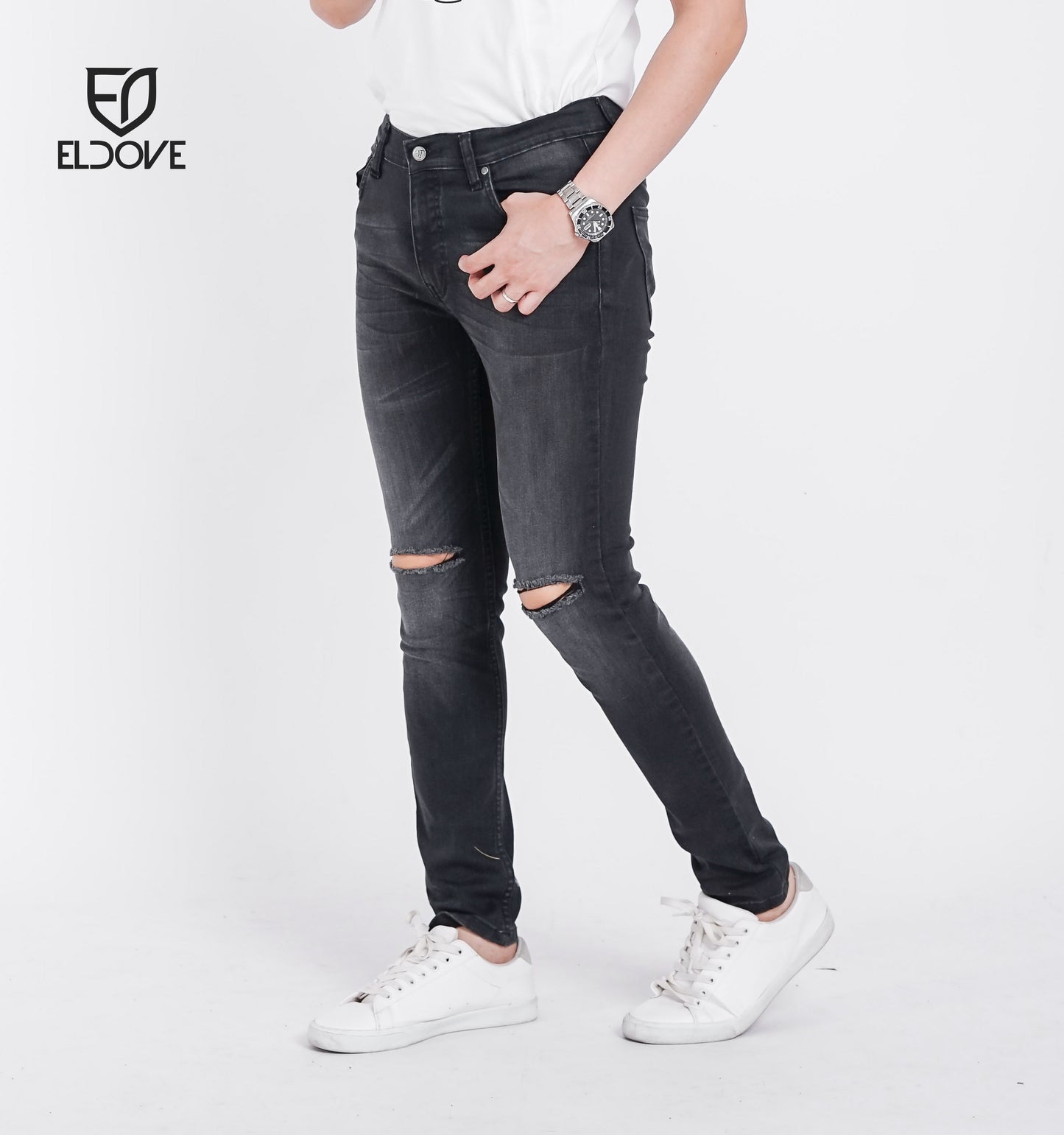 Eldove Denim Jeans Stretch Dark Grey Destroy 2043