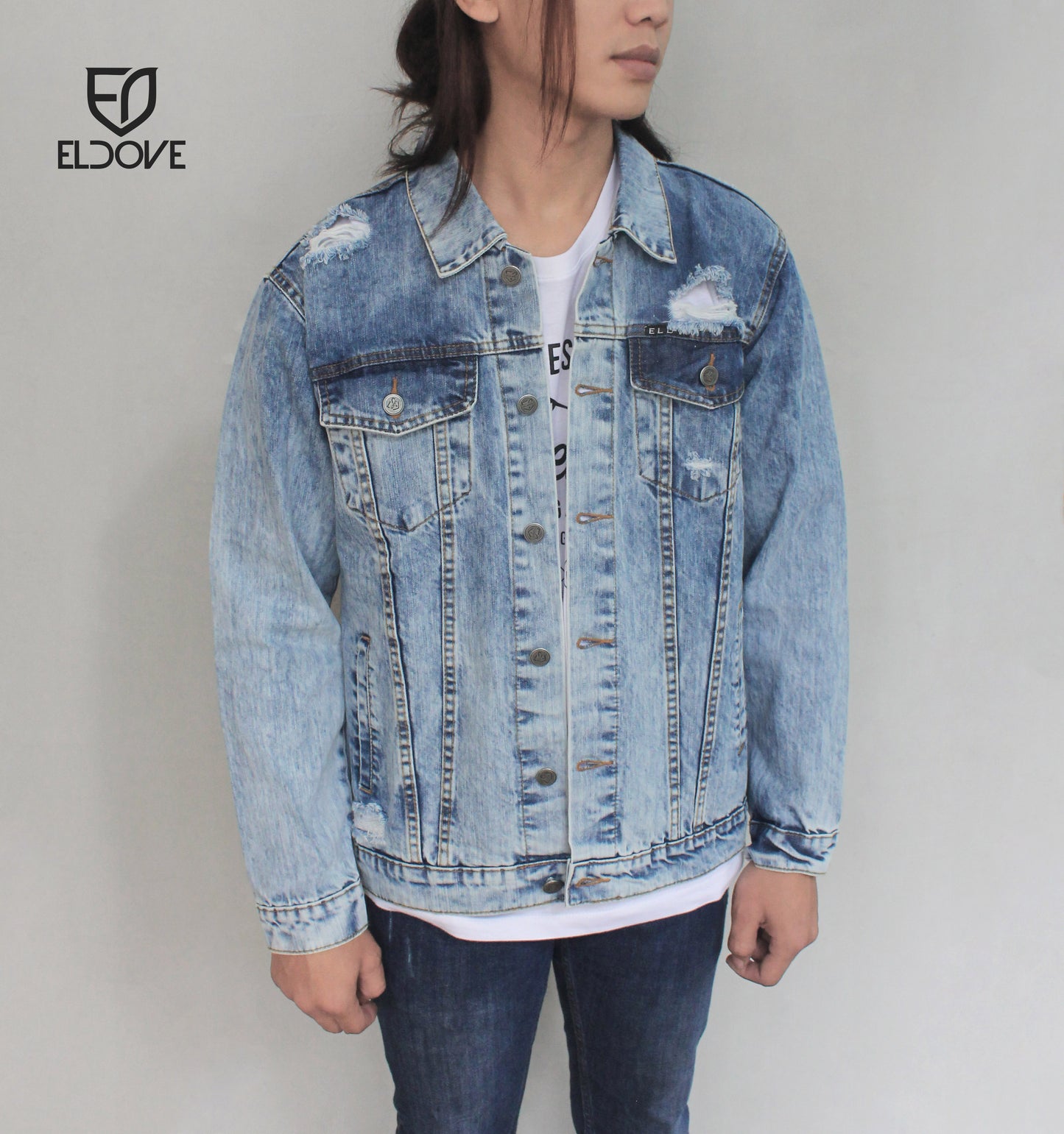 Eldove Denim Jacket Light Blue Destroy 5046C