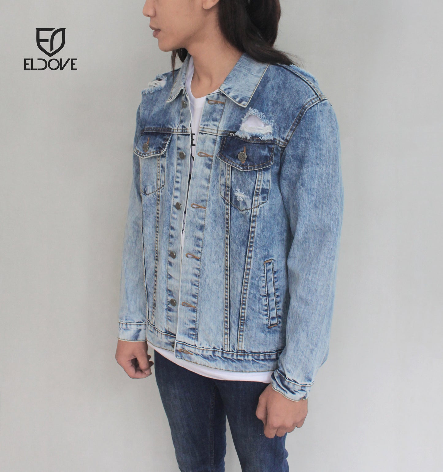 Eldove Denim Jacket Light Blue Destroy 5046C