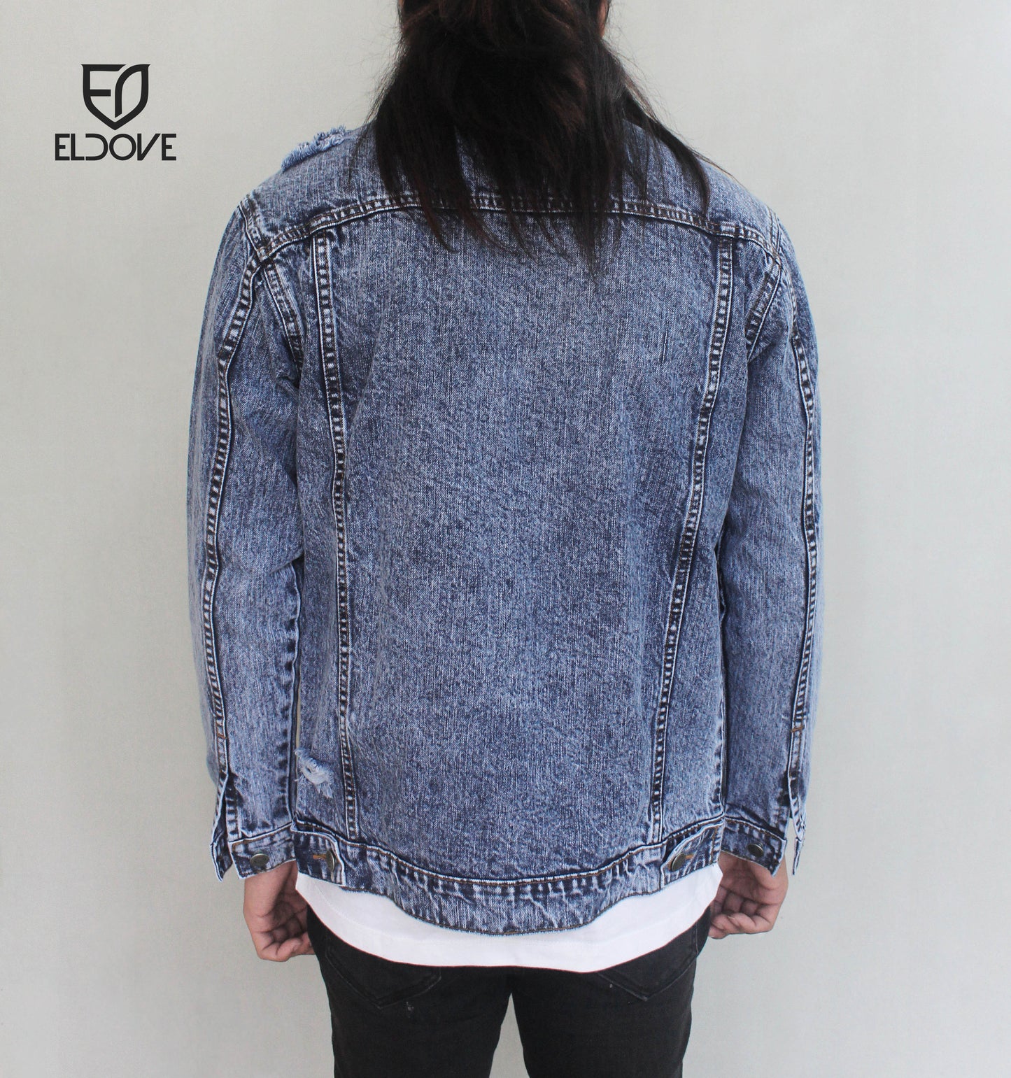 Eldove Denim Jacket Dark Blue Snow Destroy 5086