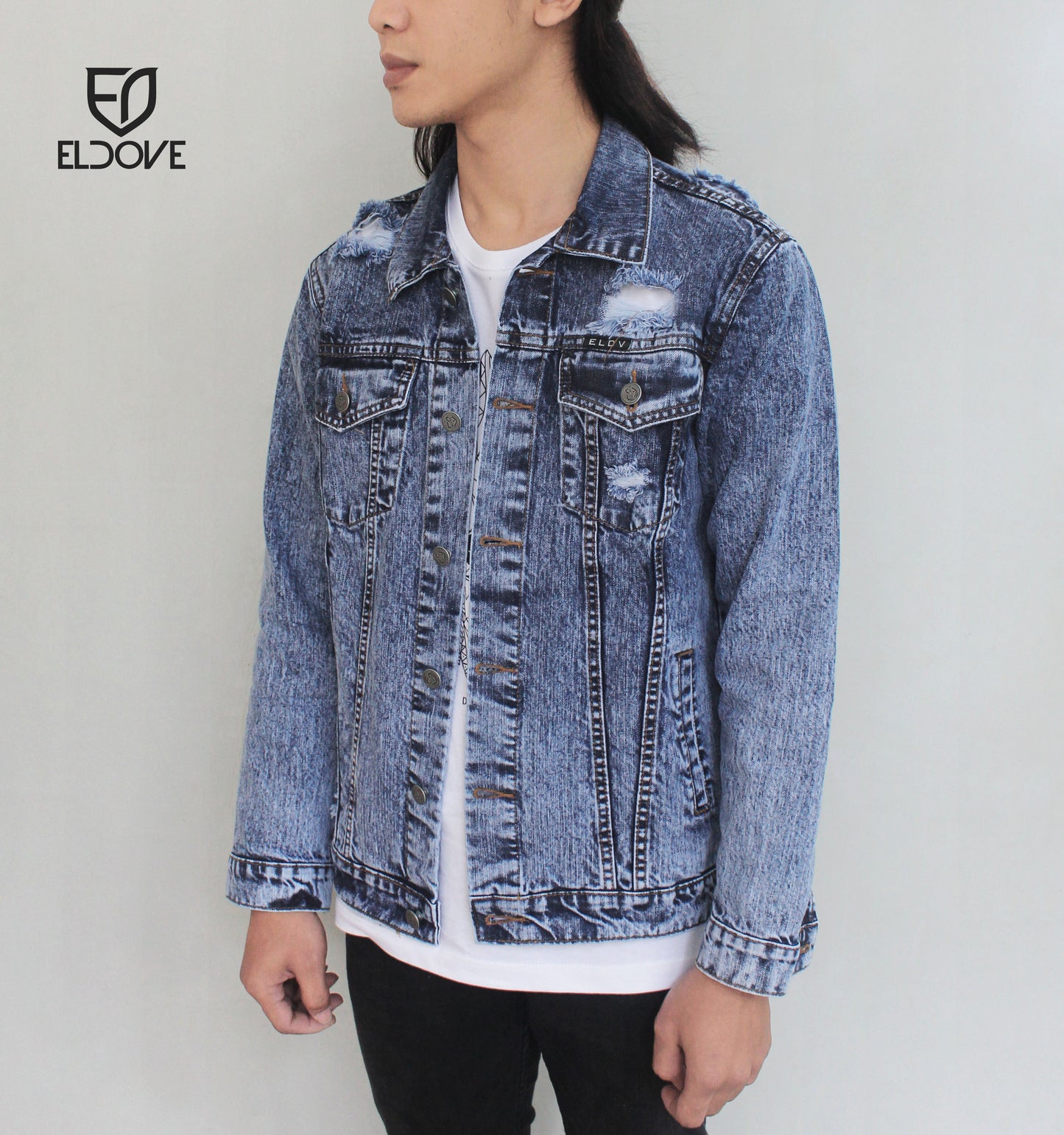 Eldove Denim Jacket Dark Blue Snow Destroy 5086