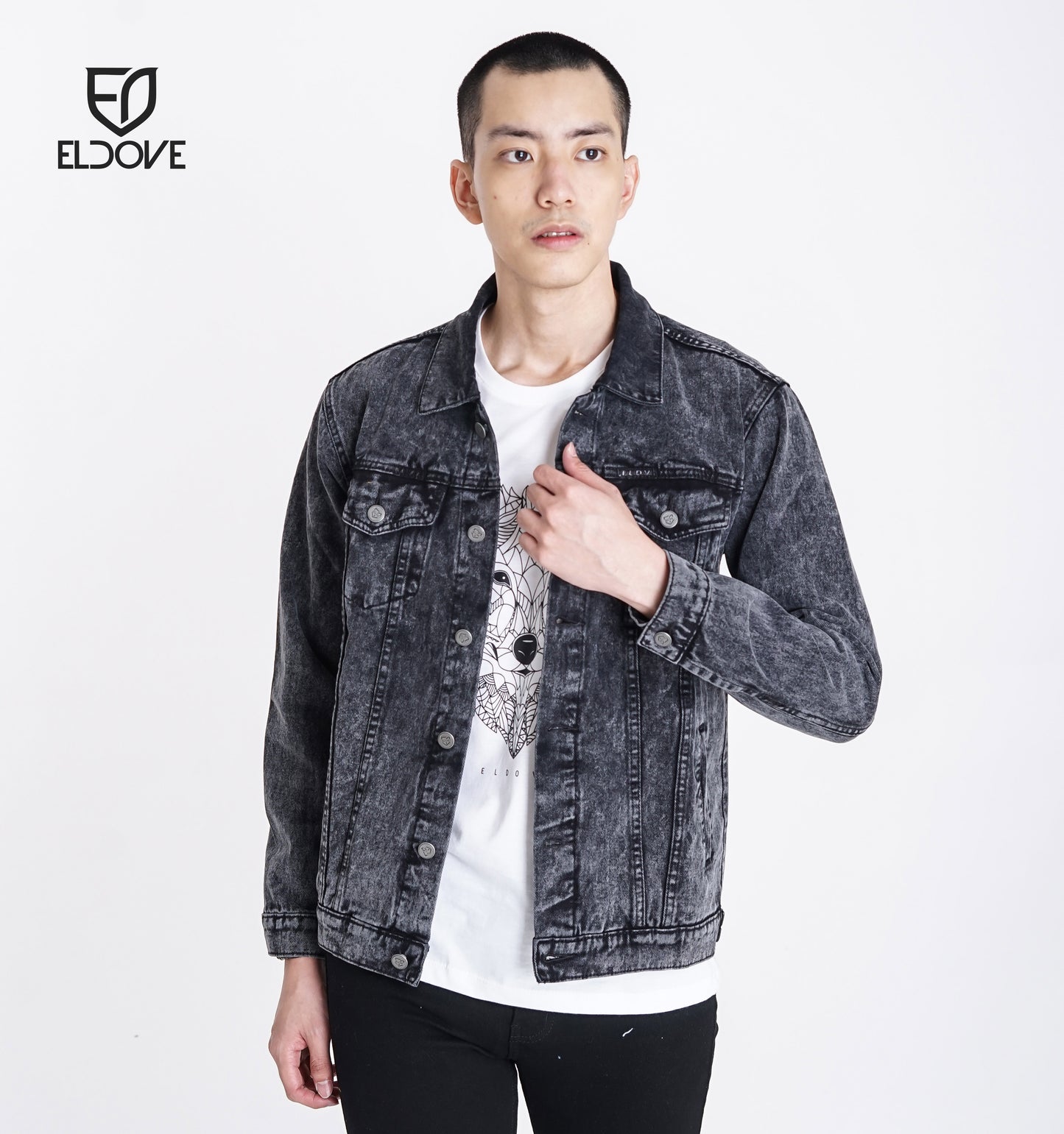 Eldove Denim Jacket Dark Grey Snow 5032