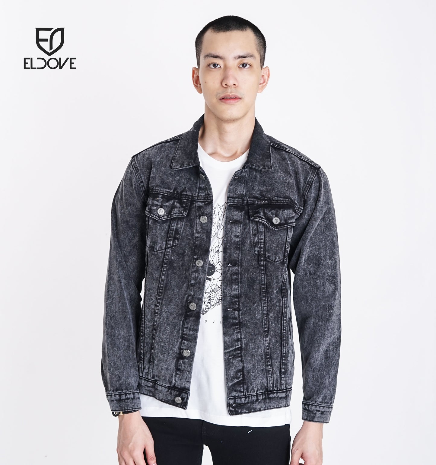 Eldove Denim Jacket Dark Grey Snow 5032