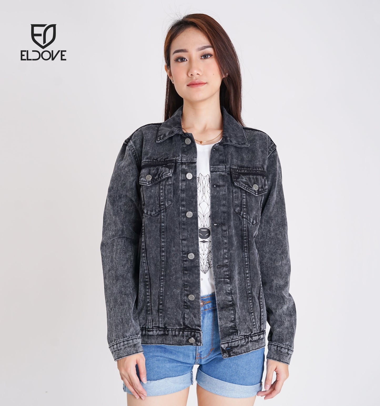 Eldove Denim Jacket Dark Grey Snow 5032