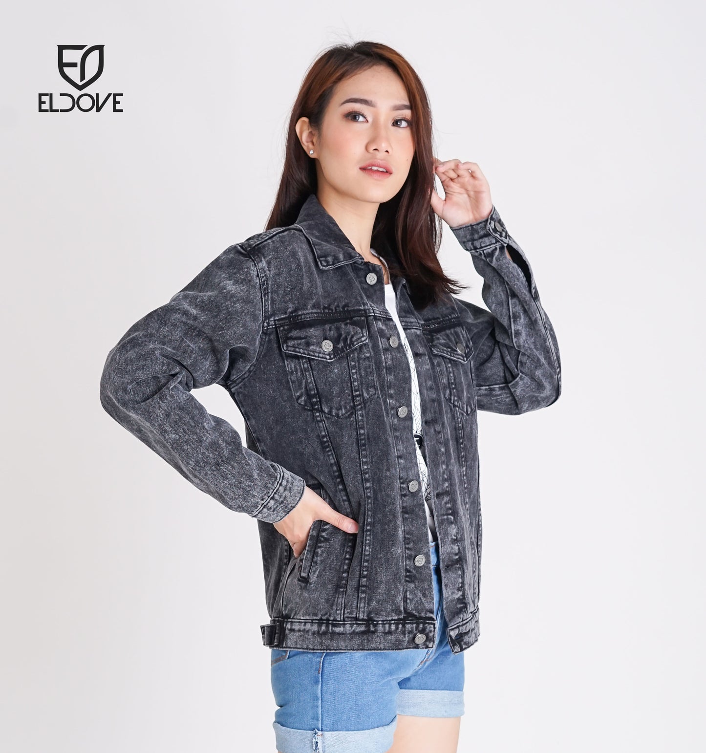 Eldove Denim Jacket Dark Grey Snow 5032