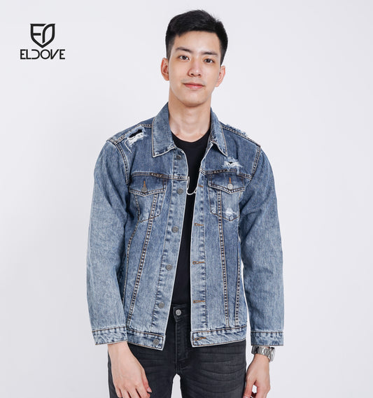 Eldove Denim Jacket Medium Blue Destroy 5046A