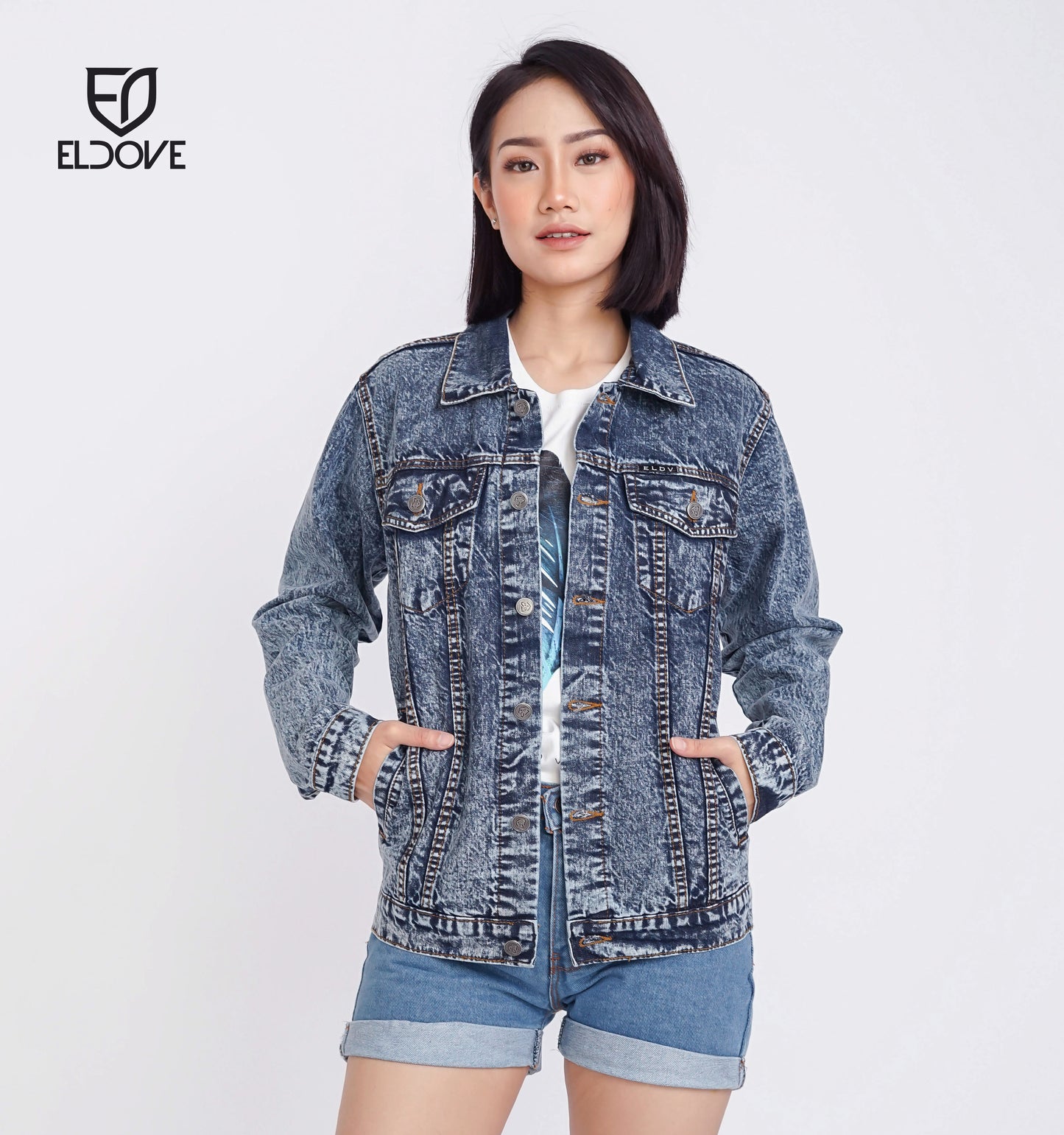 Eldove Denim Jacket Dark Blue Snow 5089